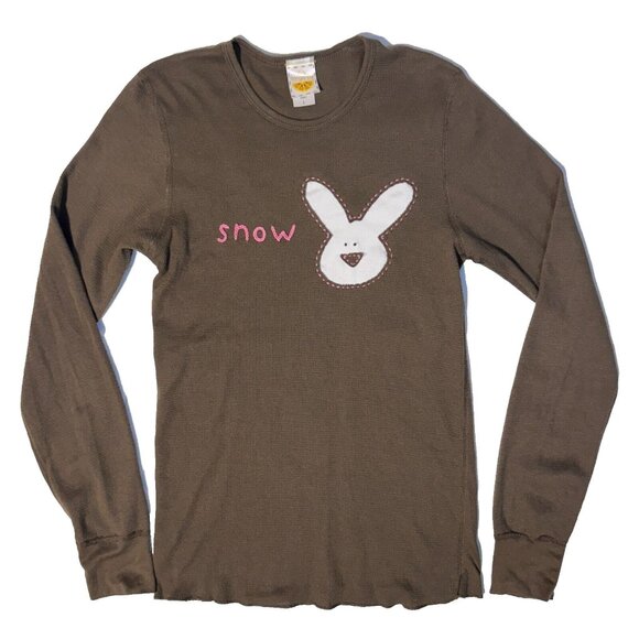 Amy Tangerine Snow Bunny Y2K Thermal Long Sleeve Shirt Juniors Size Large - Picture 1 of 5
